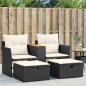 Preview: ARDEBO.de - Gartensofa 2-Sitzer mit Hockern Schwarz Poly Rattan