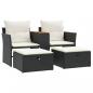 Preview: Gartensofa 2-Sitzer mit Hockern Schwarz Poly Rattan