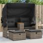 Preview: ARDEBO.de - Gartensofa 2-Sitzer mit Dach und Hockern Grau Poly Rattan