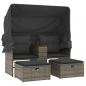 Preview: Gartensofa 2-Sitzer mit Dach und Hockern Grau Poly Rattan