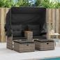 Preview: Gartensofa 2-Sitzer mit Dach und Hockern Grau Poly Rattan