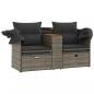 Preview: Gartensofa 2-Sitzer mit Dach und Hockern Grau Poly Rattan