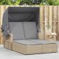 Preview: ARDEBO.de - Doppel-Sonnenliege mit Dach und Auflagen Beige Poly Rattan