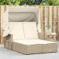 Preview: ARDEBO.de - Doppel-Sonnenliege mit Dach und Auflagen Beige Poly Rattan