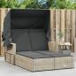 Preview: ARDEBO.de - Doppel-Sonnenliege mit Dach und Auflagen Hellgrau Poly Rattan