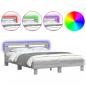 Preview: Bettgestell mit Kopfteil LED-Beleuchtung Grau Sonoma 140x190 cm