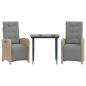 Preview: 3-tlg. Bistro-Set mit Kissen Hellgrau Poly Rattan