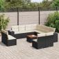 Preview: ARDEBO.de - 12-tlg. Garten-Sofagarnitur mit Kissen Schwarz Poly Rattan