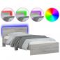 Preview: Bettgestell mit Kopfteil und LED-Leuchten Grau Sonoma 100x200cm