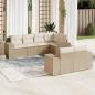 Preview: ARDEBO.de - 7-tlg. Garten-Sofagarnitur mit Kissen Beige Poly Rattan