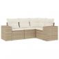 Preview: 4-tlg. Garten-Sofagarnitur mit Kissen Beige Poly Rattan