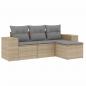 Preview: 4-tlg. Garten-Sofagarnitur mit Kissen Beige Poly Rattan
