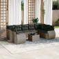Preview: ARDEBO.de - 10-tlg. Garten-Sofagarnitur mit Kissen Grau Poly Rattan