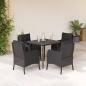 Preview: ARDEBO.de - 5-tlg. Garten-Essgruppe mit Kissen Schwarz Poly Rattan