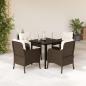 Preview: ARDEBO.de - 5-tlg. Garten-Essgruppe mit Kissen Braun Poly Rattan