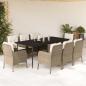 Preview: ARDEBO.de - 9-tlg. Garten-Essgruppe mit Kissen Beige Poly Rattan