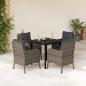 Preview: ARDEBO.de - 5-tlg. Garten-Essgruppe mit Kissen Grau Poly Rattan