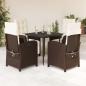 Preview: ARDEBO.de - 5-tlg. Garten-Essgruppe mit Kissen Braun Poly Rattan