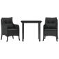 Preview: 3-tlg. Garten-Essgruppe mit Kissen Schwarz Poly Rattan