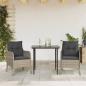 Preview: ARDEBO.de - 3-tlg. Garten-Essgruppe mit Kissen Hellgrau Poly Rattan