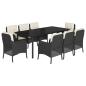Preview: 9-tlg. Garten-Essgruppe mit Kissen Schwarz Poly Rattan