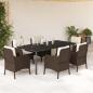 Preview: ARDEBO.de - 7-tlg. Garten-Essgruppe mit Kissen Braun Poly Rattan