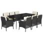 Preview: 9-tlg. Garten-Essgruppe mit Kissen Schwarz Poly Rattan