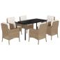 Preview: 7-tlg. Garten-Essgruppe mit Kissen Beige Poly Rattan