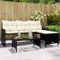 Preview: ARDEBO.de - Gartensofa in L-Form mit Tisch und Kissen Schwarz Poly Rattan