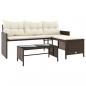 Preview: Gartensofa in L-Form mit Tisch und Kissen Braun Poly Rattan