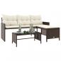 Preview: Gartensofa in L-Form mit Tisch und Kissen Braun Poly Rattan