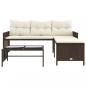 Preview: Gartensofa in L-Form mit Tisch und Kissen Braun Poly Rattan