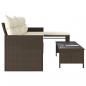 Preview: Gartensofa in L-Form mit Tisch und Kissen Braun Poly Rattan