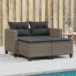 Preview: ARDEBO.de - Gartensofa 2-Sitzer mit Hockern Grau Poly Rattan