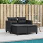 Preview: Gartensofa 2-Sitzer mit Hockern Schwarz Poly Rattan