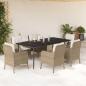 Preview: ARDEBO.de - 7-tlg. Garten-Essgruppe mit Kissen Beige Poly Rattan