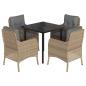 Preview: 5-tlg. Garten-Essgruppe mit Kissen Beige Poly Rattan