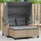 Preview: ARDEBO.de - Gartensofa 2-Sitzer mit Dach und Hockern Beige Poly Rattan