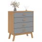 Preview: Schubladenschrank OLDEN Grau und Braun Massivholz Kiefer