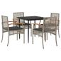 Preview: 5-tlg. Garten-Essgruppe mit Kissen Grau Poly Rattan