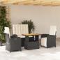 Preview: ARDEBO.de - 4-tlg. Garten-Essgruppe mit Kissen Schwarz Poly Rattan