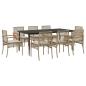 Preview: 9-tlg. Garten-Essgruppe mit Kissen Beige Poly Rattan