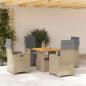 Preview: ARDEBO.de - 5-tlg. Garten-Essgruppe mit Kissen Beige Poly Rattan