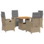Preview: 5-tlg. Garten-Essgruppe mit Kissen Beige Poly Rattan