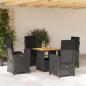 Preview: ARDEBO.de - 5-tlg. Garten-Essgruppe mit Kissen Schwarz Poly Rattan