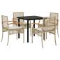 Preview: 5-tlg. Garten-Essgruppe mit Kissen Beige Poly Rattan