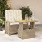 Preview: ARDEBO.de - 2-tlg. Garten-Essgruppe mit Kissen Beige Poly Rattan