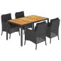 Preview: 5-tlg. Garten-Essgruppe mit Kissen Schwarz Poly Rattan
