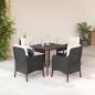 Preview: ARDEBO.de - 5-tlg. Garten-Essgruppe mit Kissen Schwarz Poly Rattan