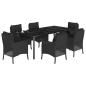Preview: 7-tlg. Garten-Essgruppe mit Kissen Schwarz Poly Rattan